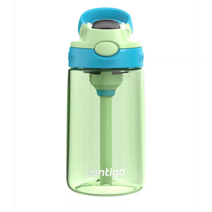 Green water bottle with blue lid