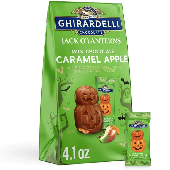 Halloween Caramel Apple Milk Chocolates – Jack-O’-Lantern Shapes, 4.1-Ounce Bag