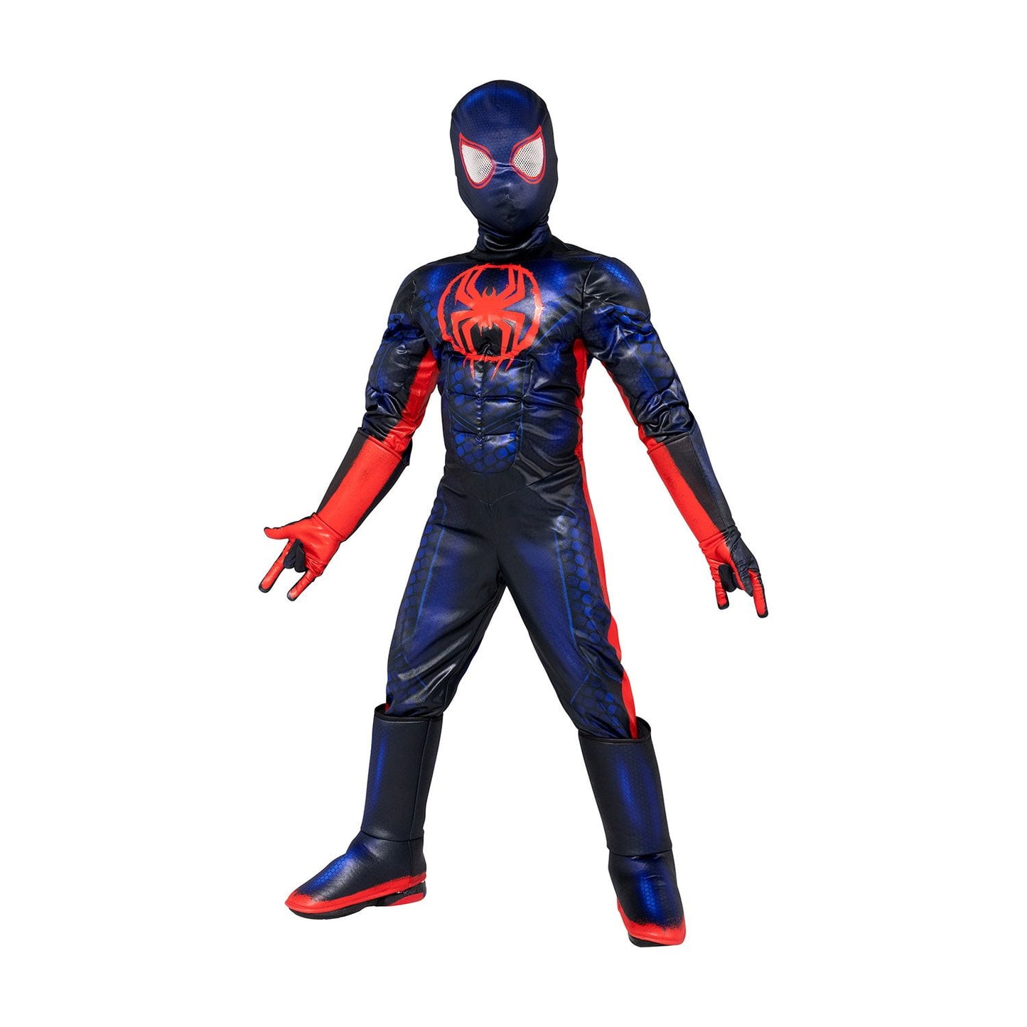 Halloween Spider-Man costume with blue and red design on a white background