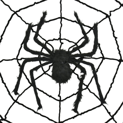 Halloween Themed Black spider on a web with a white background