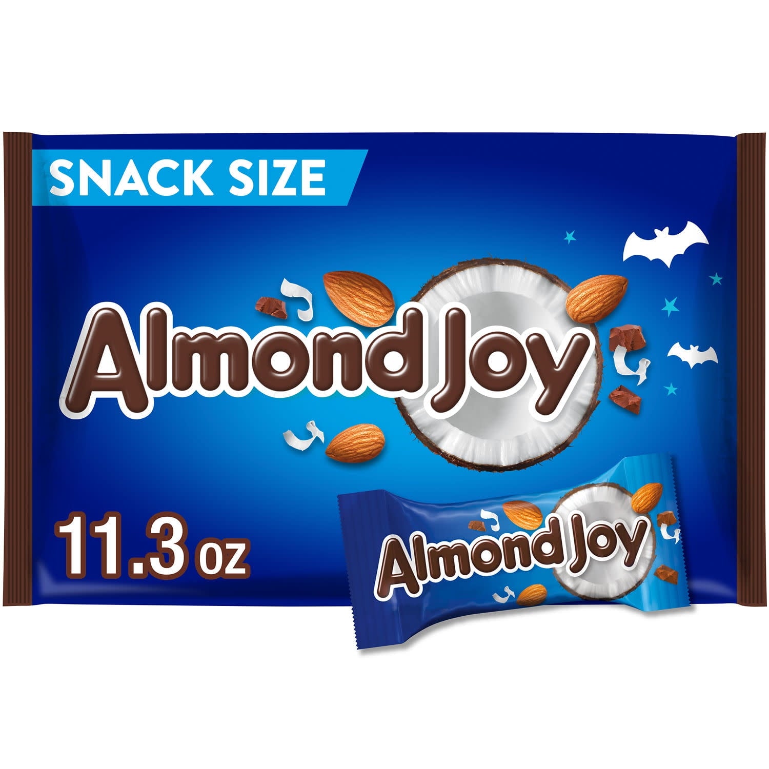 Halloween Themed Candy, Almond Candy, snack size package on a white background