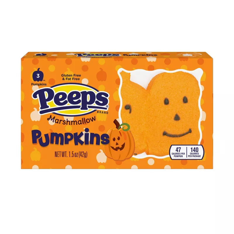Halloween Themed Candy, Box of Marshmallow Pumpkins on a white background
