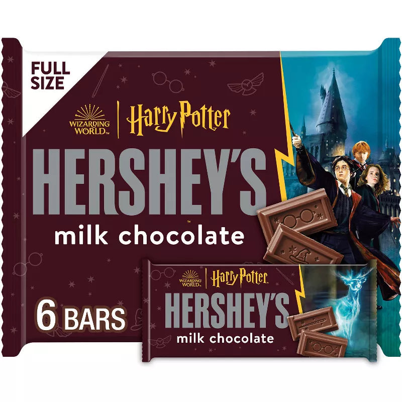 Halloween Themed Candy, Harry Potter  themed milk chocolate packaging with characters and castle background