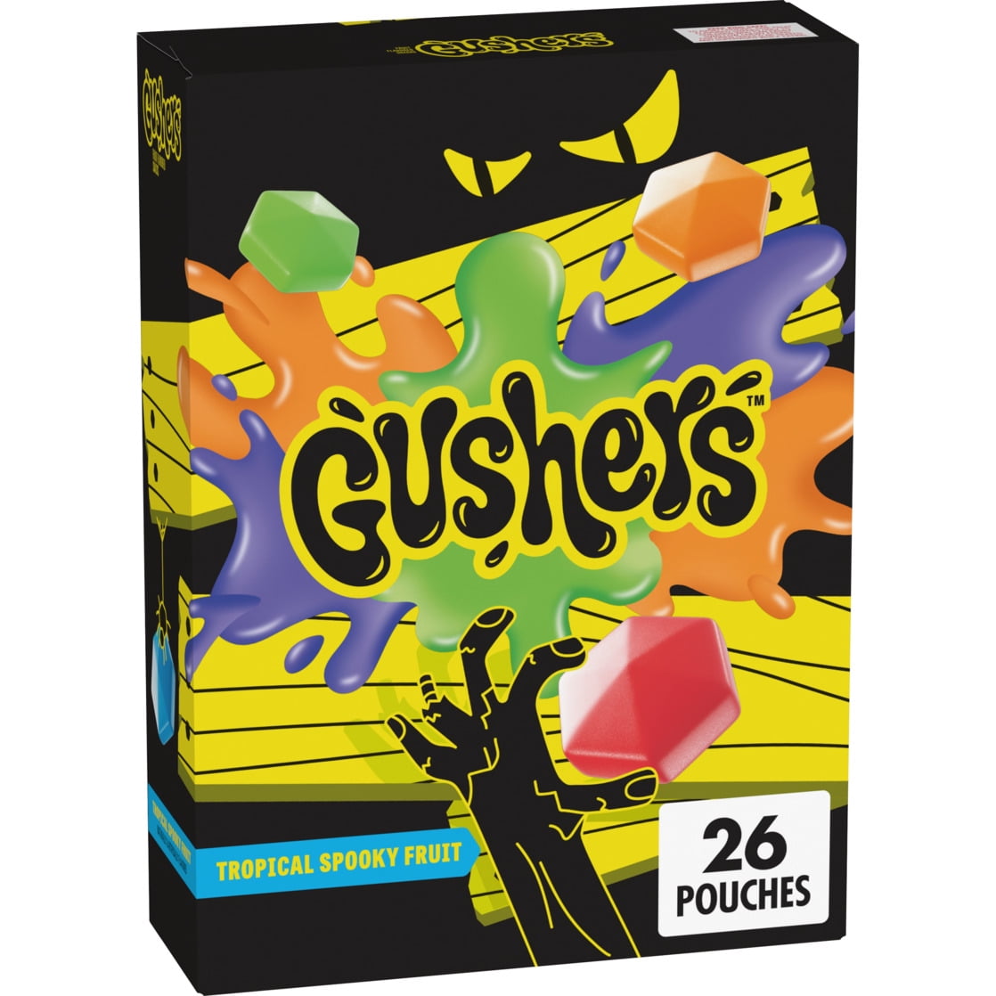 Halloween Themed, Gummy candy box with colorful gummy characters on a black background