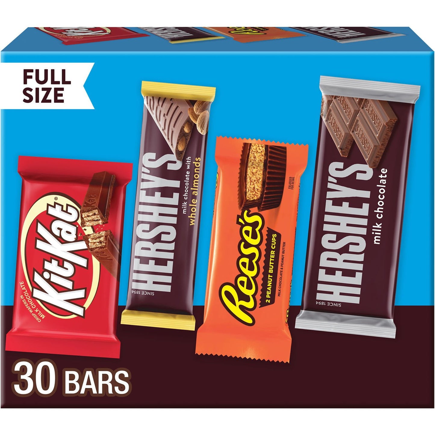 Halloween candy, Box of assorted candy bars with a blue background