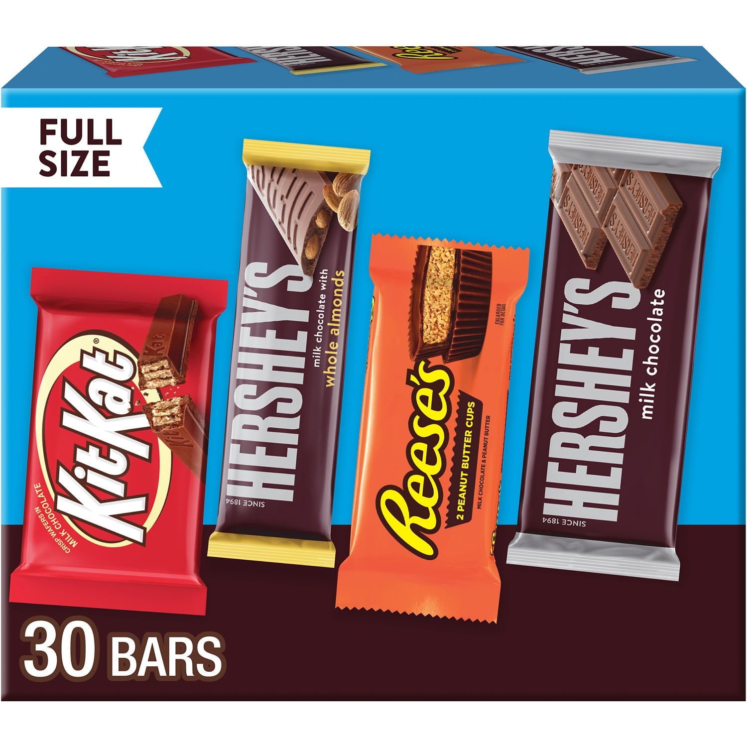 Halloween candy, Box of assorted candy bars with a blue background