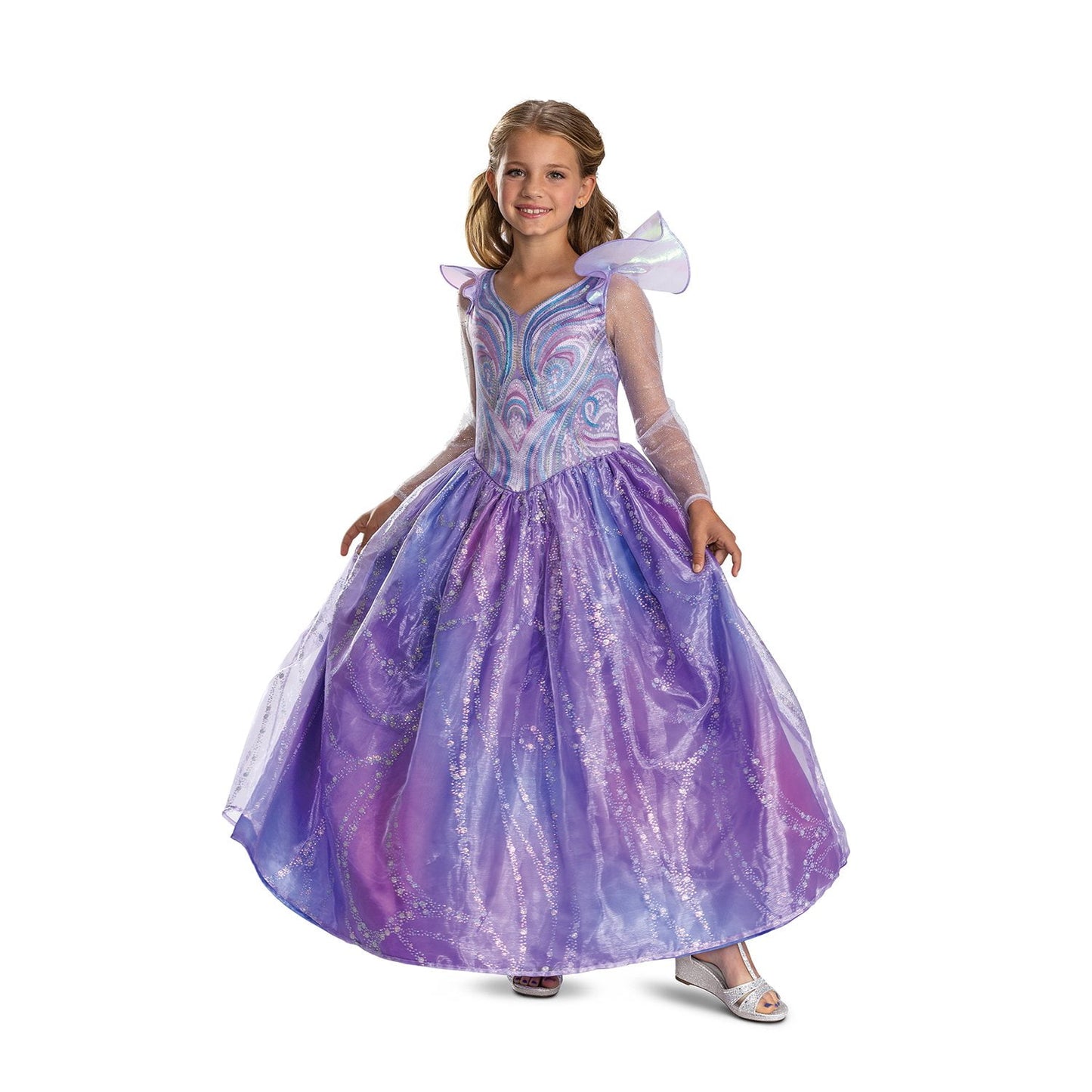 Halloween costume Child wearing a purple and blue dress on a white background