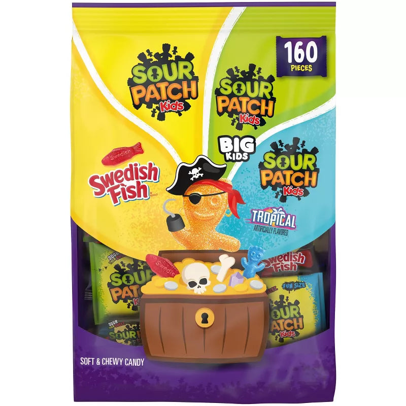 Halloween themed candy, sour gummies candy packaging with pirate-themed design on a white background