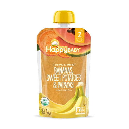 Happy Baby Organics Clearly Crafted, Stage 2 Bananas Sweet Potatoes & Papaya Organic Baby Food, 4oz Pouch