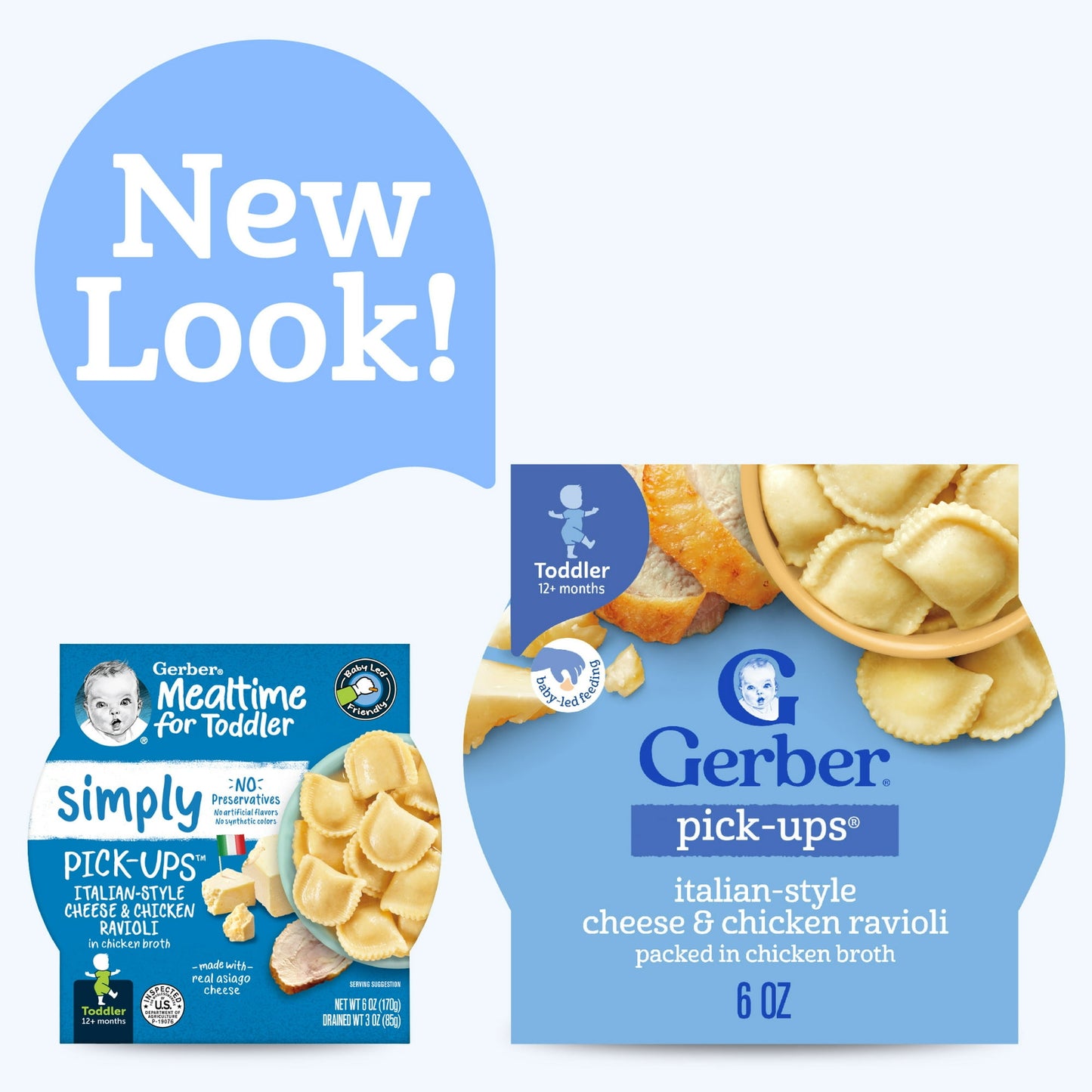 Italian-style chicken and cheese ravioli baby meal, 6 oz tray – toddler-friendly pasta dinner with protein and vegetables.