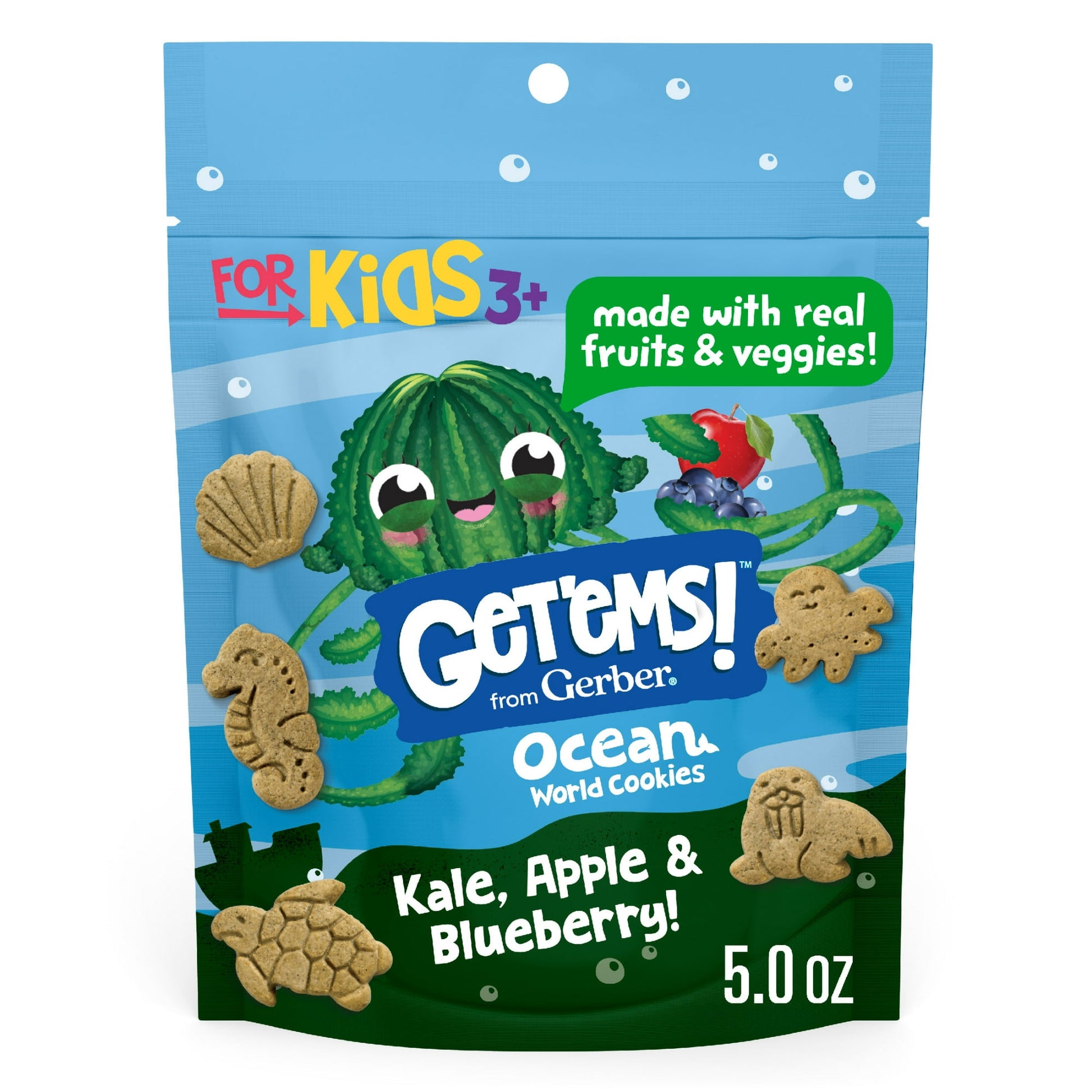 Kale, apple, and blueberry cookies – crunchy kids snack made with real fruits, veggies, and added nutrients.