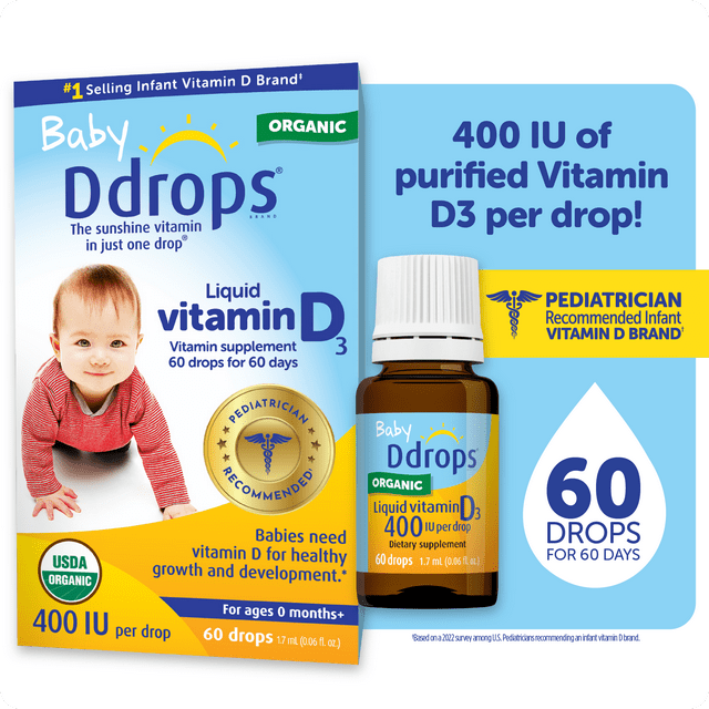 Liquid vitamin D supplement drops for infants and toddlers