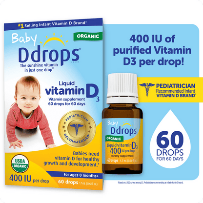 Liquid vitamin D supplement drops for infants and toddlers