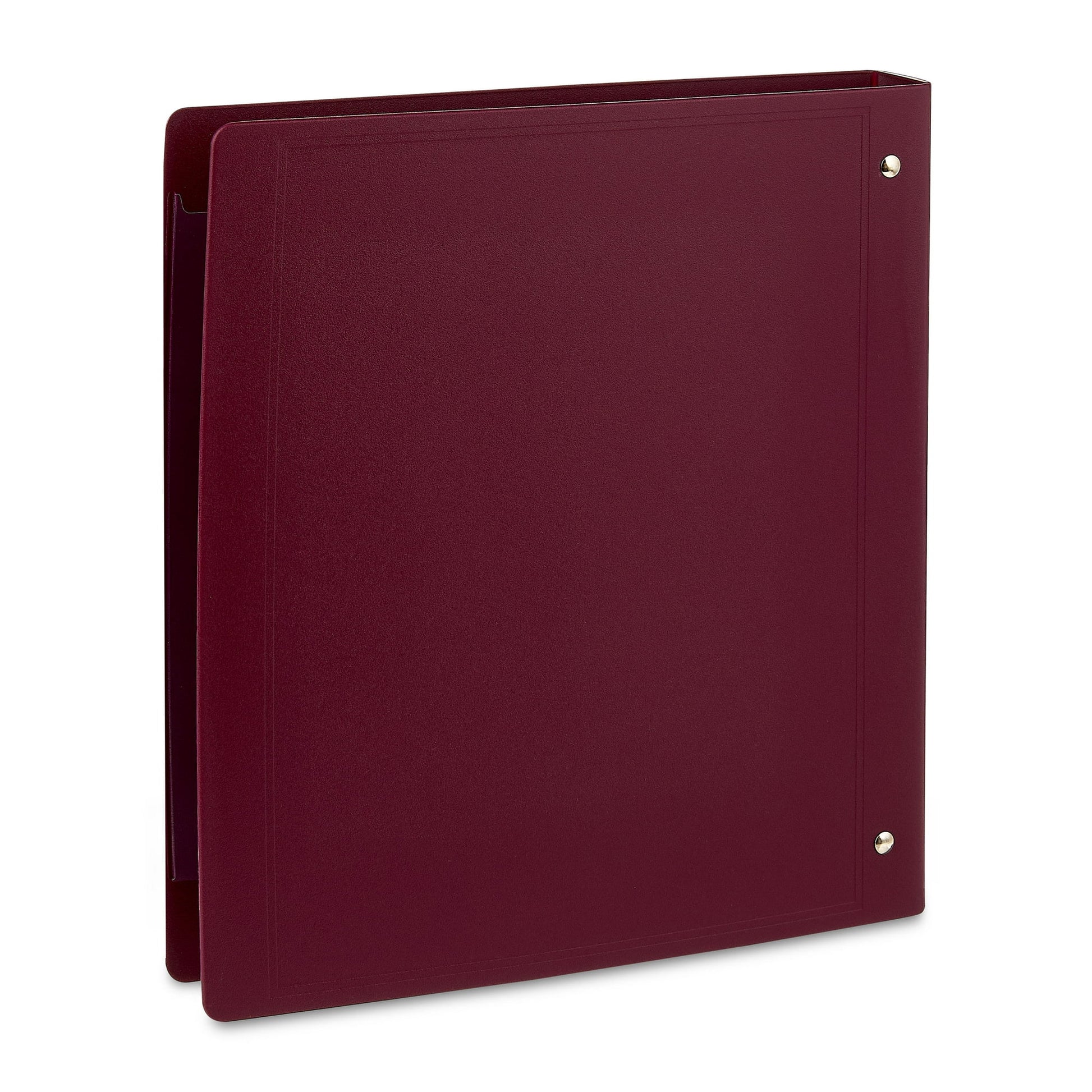 Maroon three-ring binder on a white background