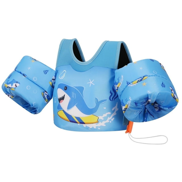 MoKo Toddler Floaties Swim Vest for 13-30, Swimming Water Wings for Puddle Pool Beach, Sky Blue Shark