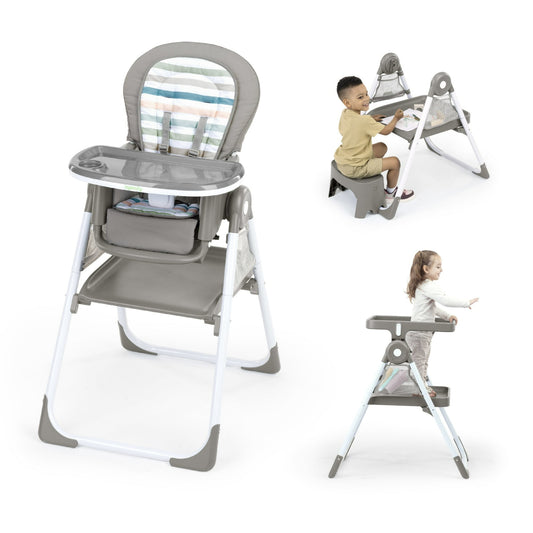 Multi-functional high chair and playpen with children using it on a white background