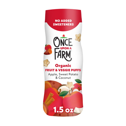 Once Upon a Farm Organic Baby Puffs, Apple, Sweet Potato &amp; Coconut, 1.5oz Canister