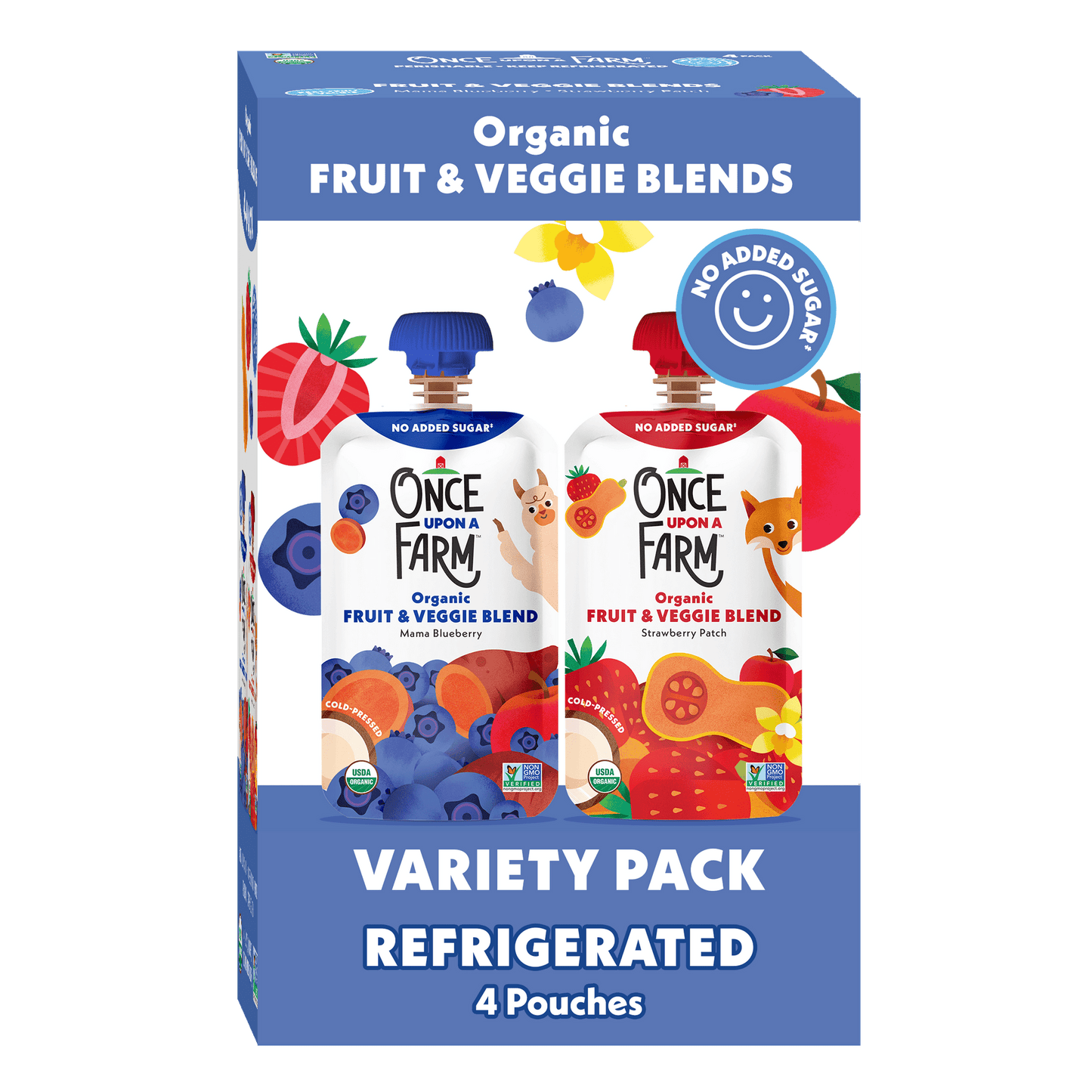 Once Upon a Farm Organic Refrigerated Kids Snack Berry Variety Pack, 3.2oz Pouch (4 Pack)