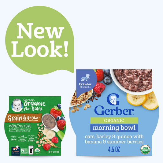 Organic banana and mixed berry baby meal, 4.5 oz tray – stage 3 grain and fruit breakfast bowl for toddlers.