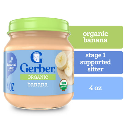 Organic banana puree baby food, 4 oz jar – smooth stage 1 fruit puree for infants starting solids.