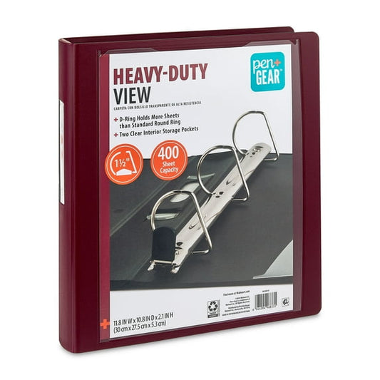 Pen+Gear Heavy Duty View 1.5" D-Ring Binder, Red