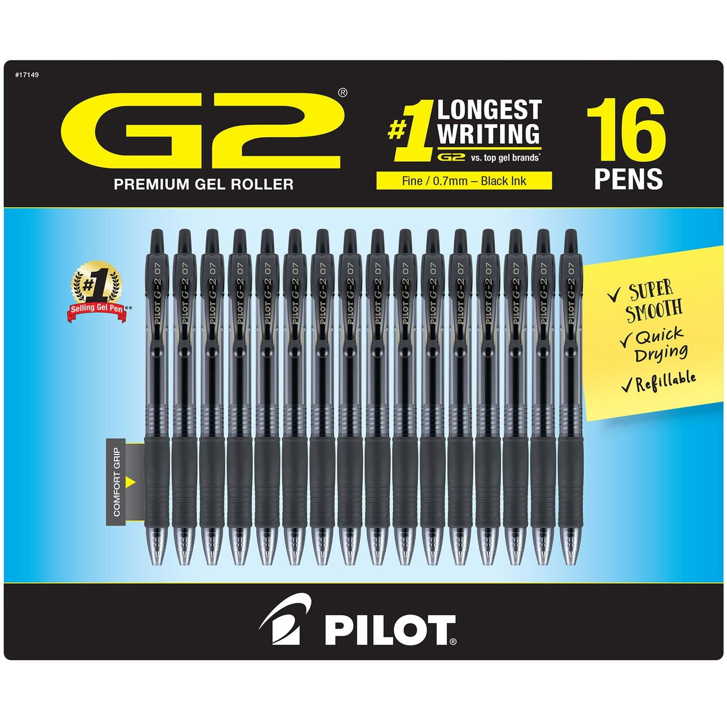 Pack of G2 premium gel roller pens with branding and product details.