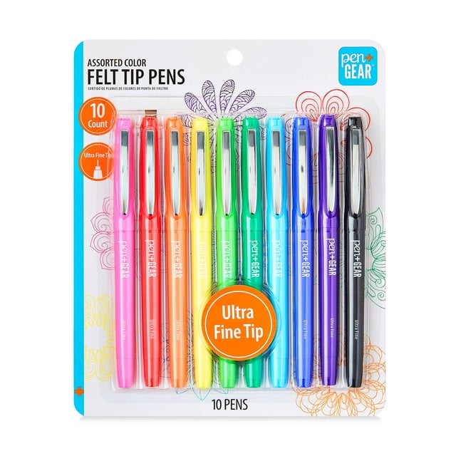 Pack of felt tip pens for writing, drawing, and coloring