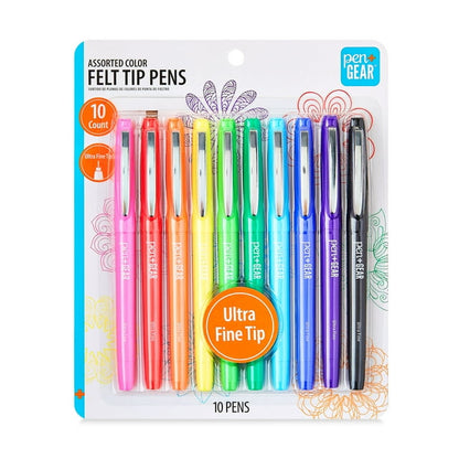 Pack of felt tip pens for writing, drawing, and coloring