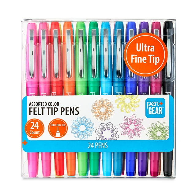 Pack of felt tip pens for writing, drawing, and coloring