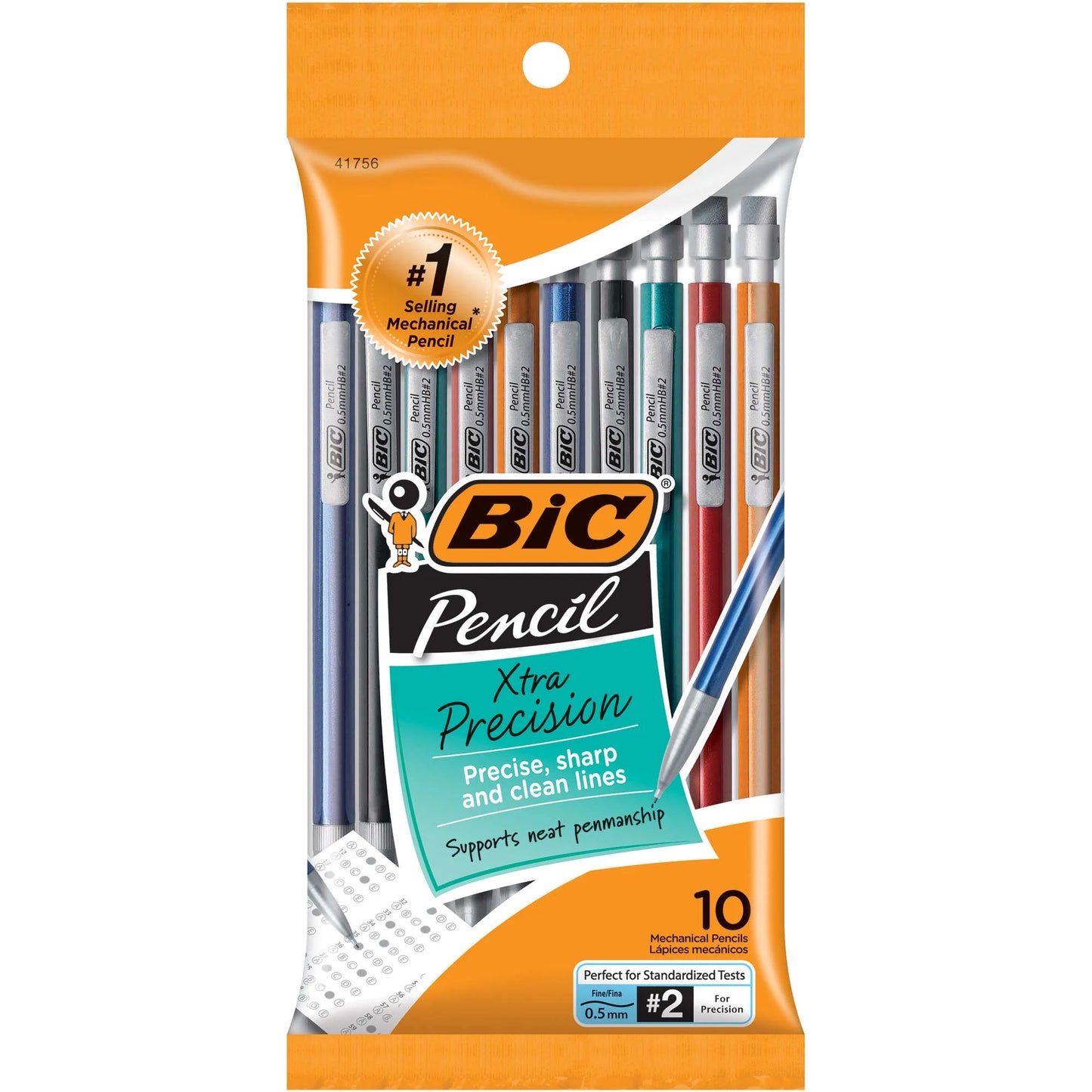 Pack of mechanical pencils with an orange and white packaging design.