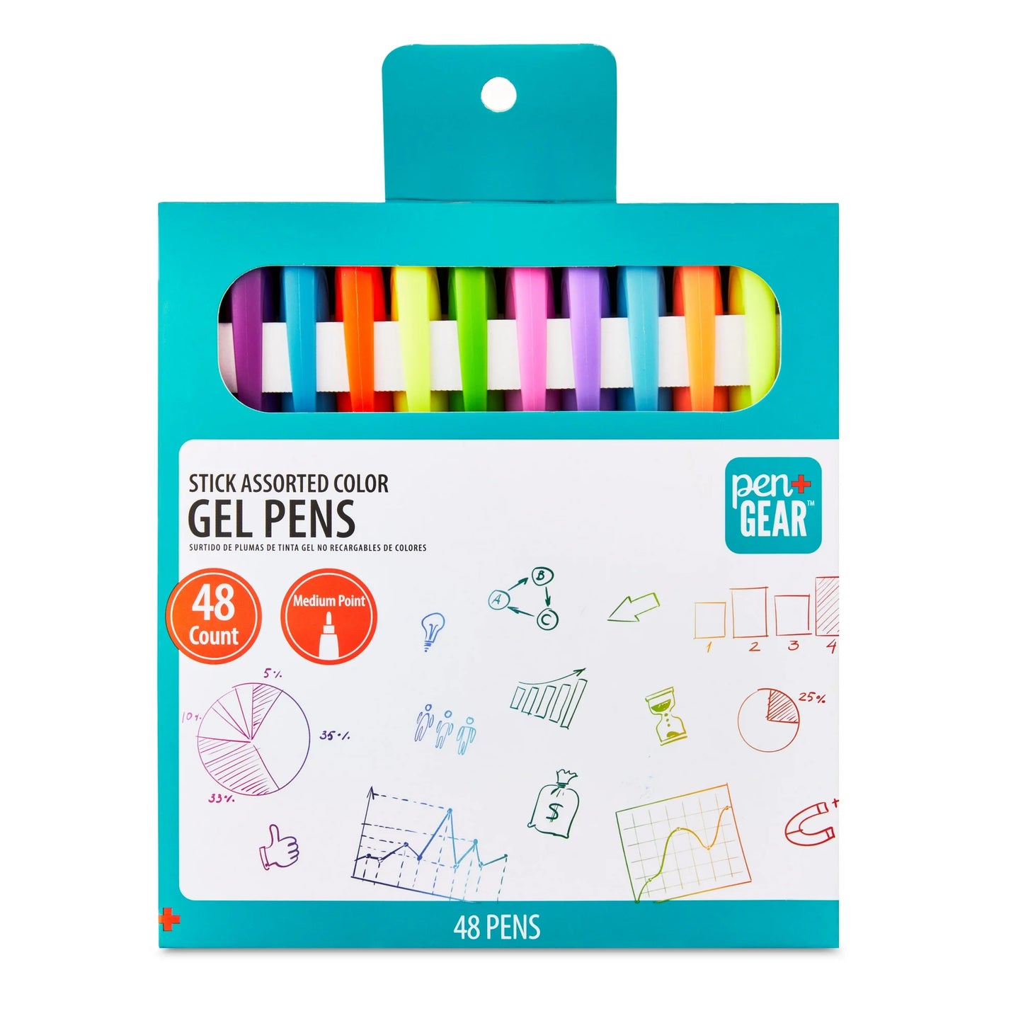 Packaging of stick gel pens on a white background