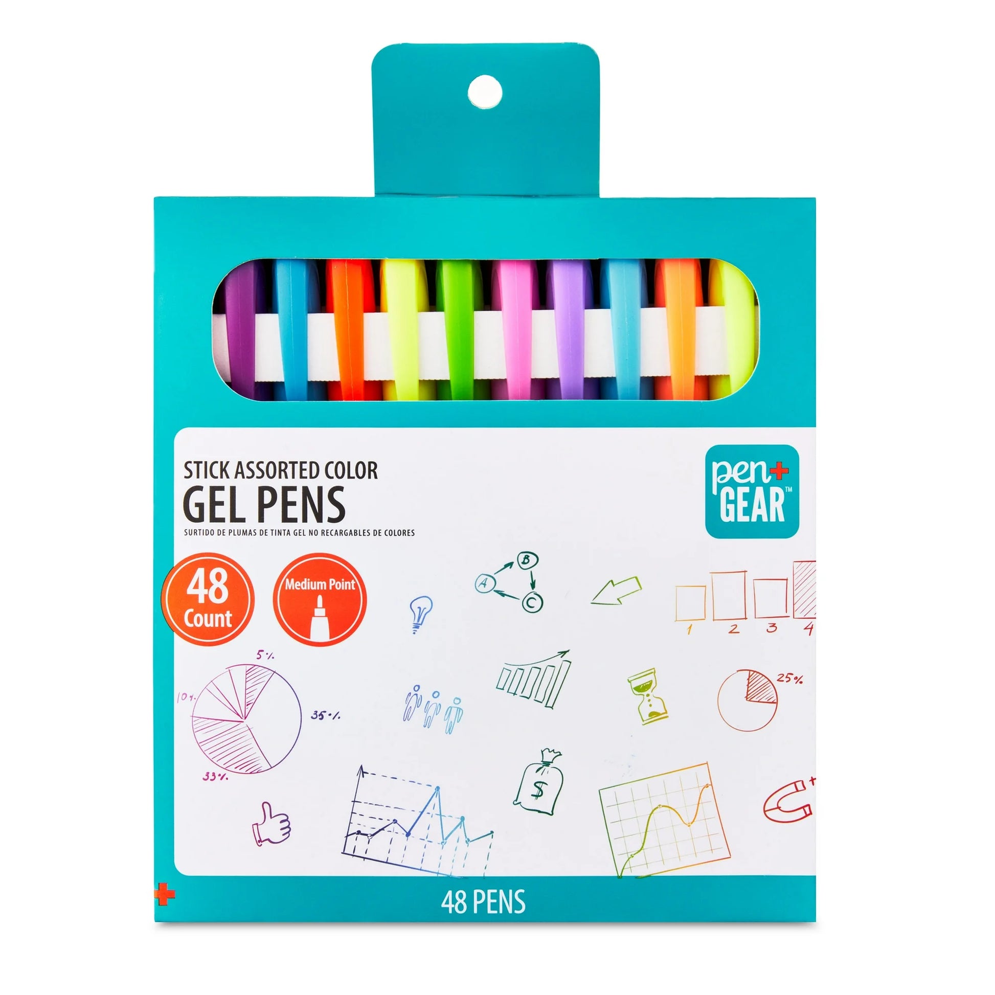 Packaging of stick gel pens on a white background