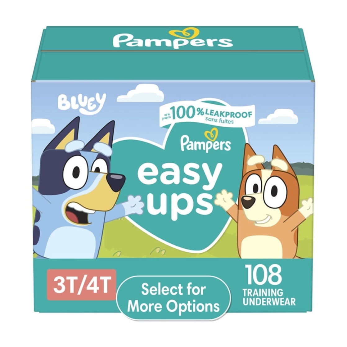 Box of training underwear with Bluey characters, size 3T-4T, 108 count