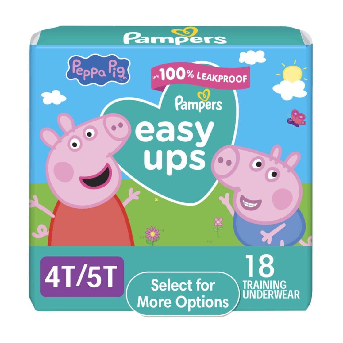 A colorful box of training underwear featuring cartoon Peppa pig characters size 4T-5T, 18 count