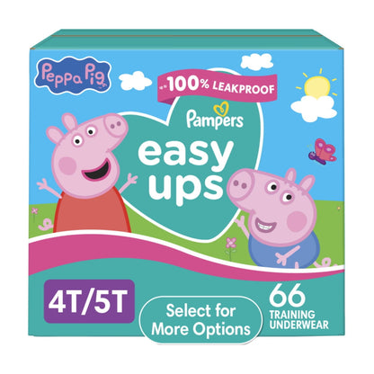A colorful box of training underwear featuring cartoon Peppa pig characters size 4T-5T, 66 count