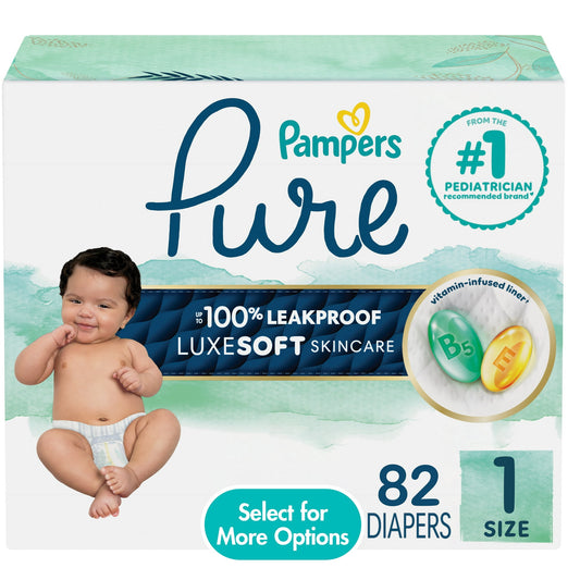 Pampers Pure Baby Diapers, Up to 100% Leakproof, Premium Hypoallergenic Soft Diapers