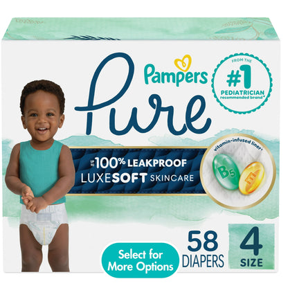 Pampers Pure Baby Diapers, Up to 100% Leakproof, Premium Hypoallergenic Soft Diapers