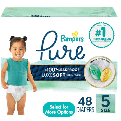 Pampers Pure Baby Diapers, Up to 100% Leakproof, Premium Hypoallergenic Soft Diapers