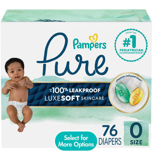 Pampers Pure Baby Diapers, Up to 100% Leakproof, Premium Hypoallergenic Soft Diapers