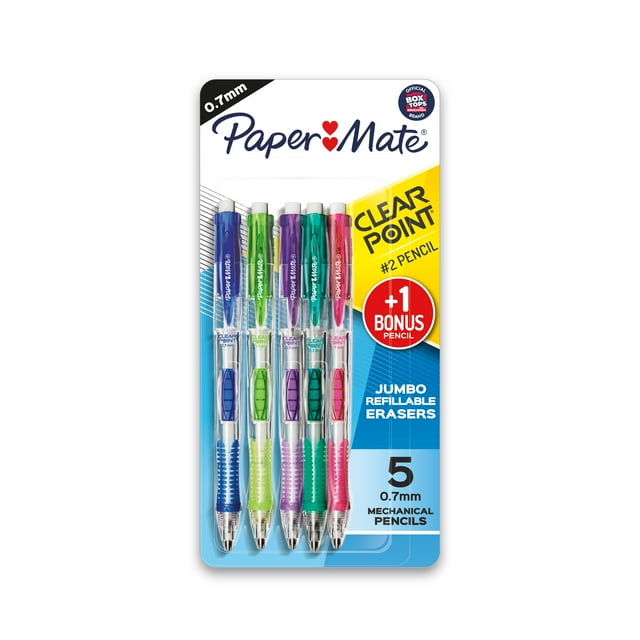 Paper Mate Clear Point Mechanical Pencils, 0.7mm, HB #2, Fashion Barrels, 4 Count
