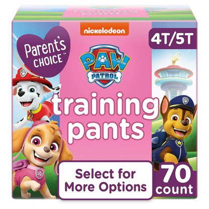 A box of training pants featuring Cartoon characters, labeled 4T-5T, 70 count