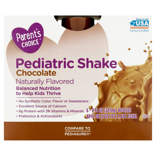 A brown and white carton of Kids chocolate pediatric nutritional shakes with white background