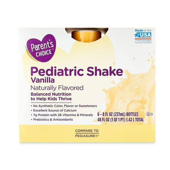 Box of children's vanilla nutrition shakes with light-colored label and text design