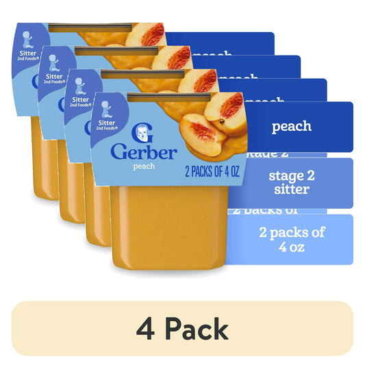 Peach puree baby food – 4-pack of smooth 4 oz tubs made for infants and toddlers.