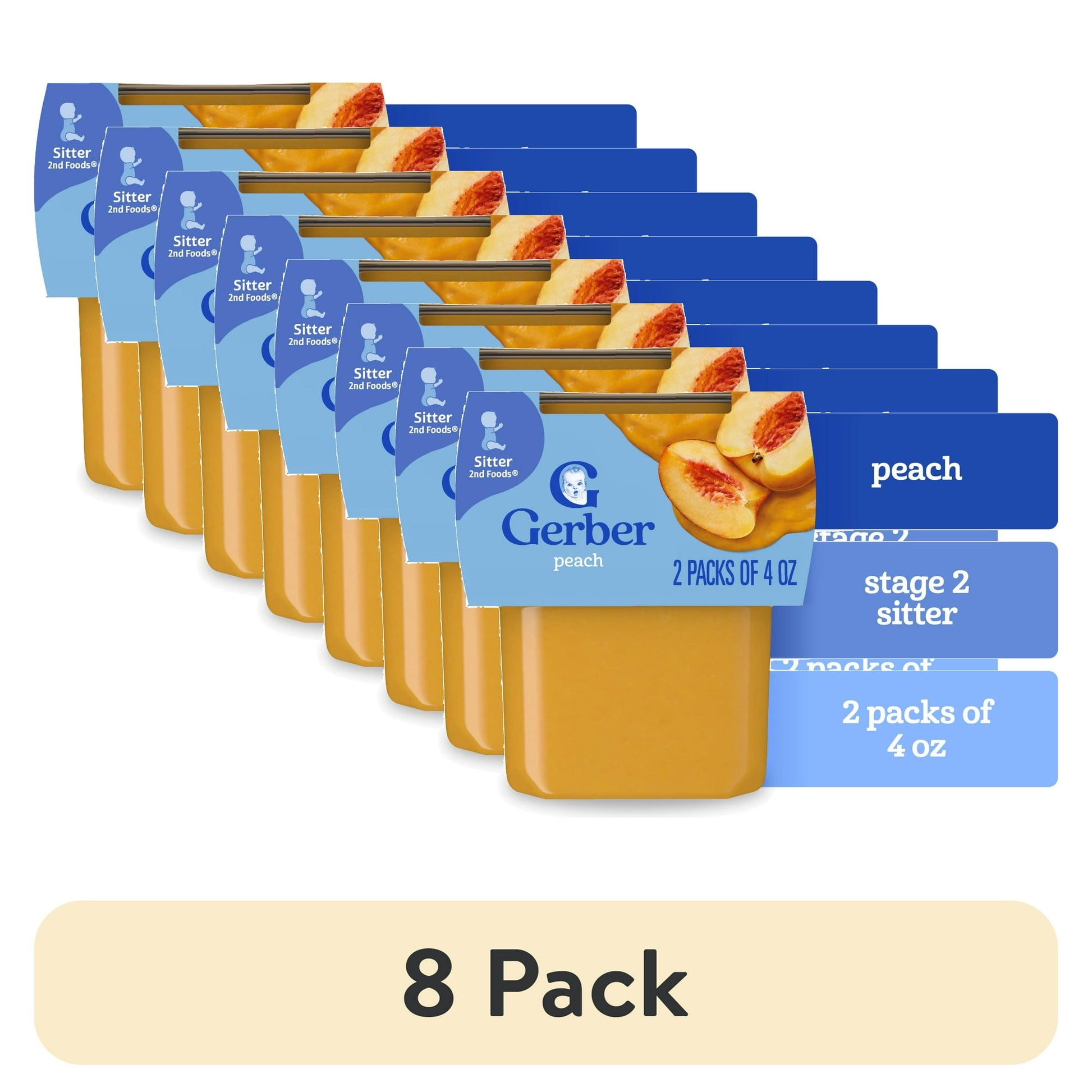Peach puree baby food – 8-pack of smooth 4 oz tubs made for infants and toddlers.