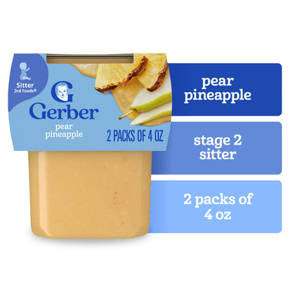 Pear and pineapple puree baby food, 4 oz tubs, 2-pack – smooth stage 2 fruit blend for infants.