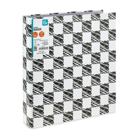 Pen+Gear Fashion 1.5" Round-Ring Binder, Black and White Squiggle Check