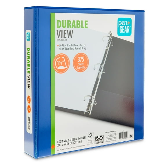 Pen+Gear Durable View 1.5-inch, D-Ring Binder, Blue