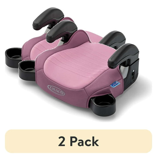 Pink and black car seat labeled as a 2-pack on a white background.