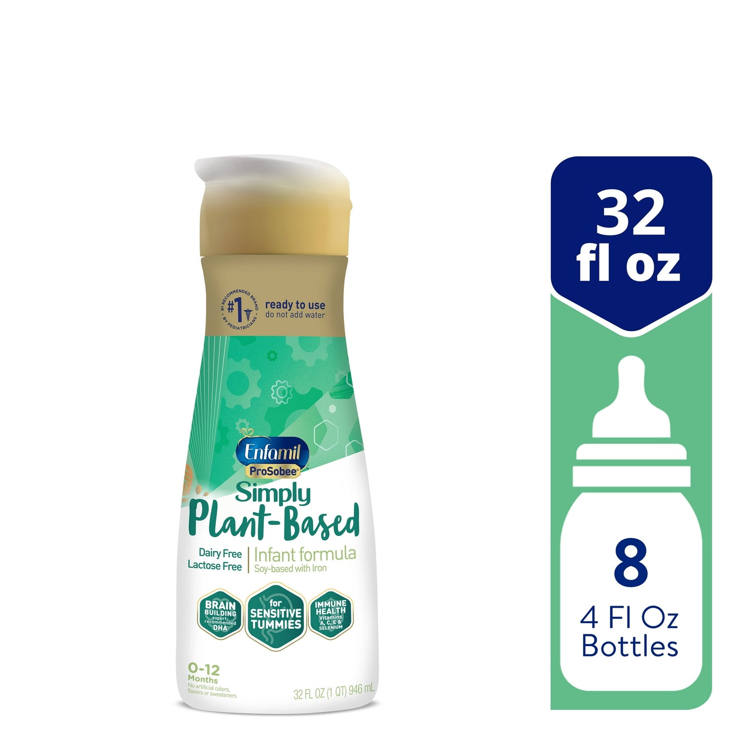 Plant-Based baby formula bottle with packaging on a white background